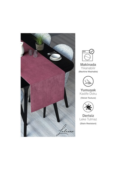 Kadife Efektli Gül Kurusu Rengi Aura Serisi Runner 40 X 140 Gül Kurusu