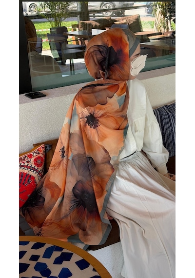 Qalortex Scarf Pamuklu Rosaly Desen Şal-mint/orange