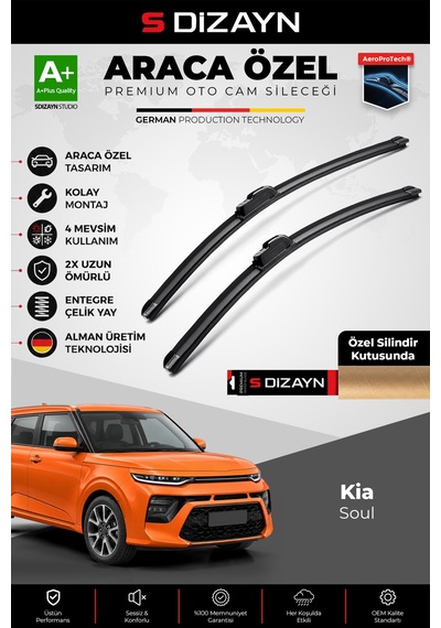 S-dizayn Kia Soul Ön Cam Silecek Seti 2019 Üzeri Premium Araca Özel 60-50 Cm A+ Kalite