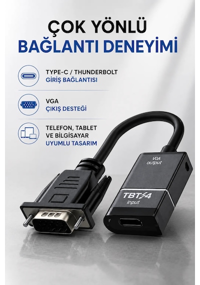 Usb Type-c Thunderbolt To Vga Adaptör Görüntü Aktarım Dönüştürücü Vc-01