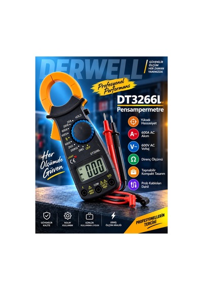 Dt3266l Dijital Mini Pensampermetre Multimetre Akım Ölçer Ölçü Aleti Ac/dc Voltaj Direnç Test Cihazı Lcd Ekranlı Akıllı Elektrik Test Cihazı Kablo Ölçüm Probu Dahil Profesyonel Tamir Seti