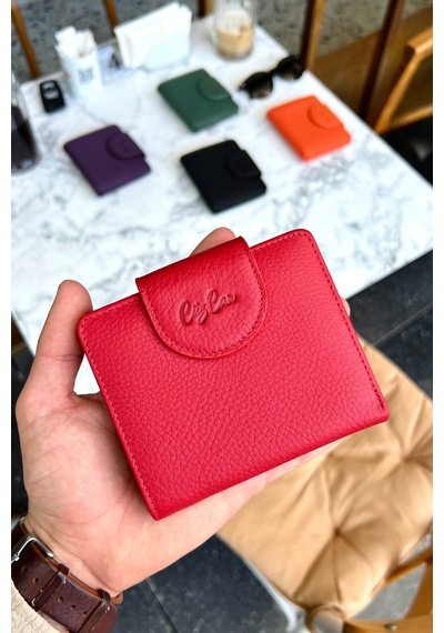 Premium Gift Rose Box - Miosa Kırmızı Hakiki Deri Kadın Cüzdan Kırmızı Gül Kutusu Kırmızı