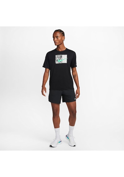 Nike Men's Dri-fıt Miler Dye Black Short Sleeve Graphic Running Tee Dq6508-010 Erkek Spor Tişört Siyah
