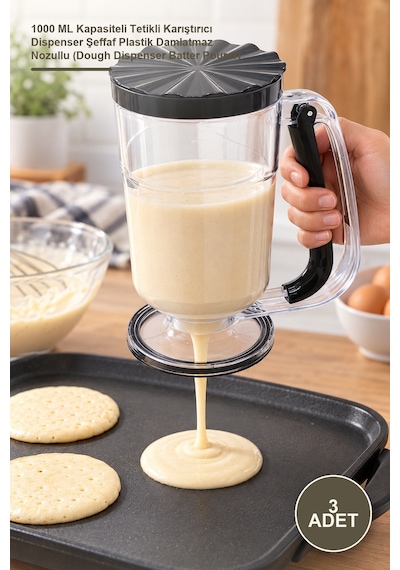 3 Adet Hamur Porsiyonlayıcı 1000 Ml Kapasiteli Li Karıştırıcı Dispenser Şeffaf Plastik Damlatmaz Nozullu Dough Dispenser Batter Pourer