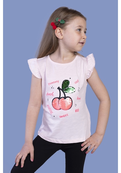 Toontoy Kids Toontoy Kız Çocuk Çevirmeli Pullu Kiraz Baskılı Tişört Pudra