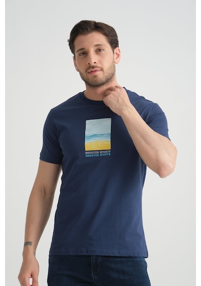 Shooter Sportwear Shooter Erkek T-shirt %100 Pamuk Minimalist Tasarım Regular Kalıp Baskılı İndigo