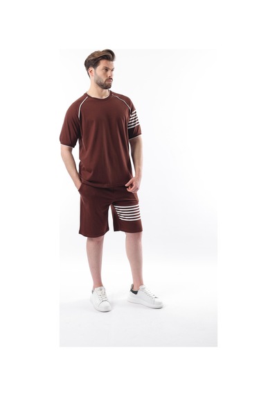 Madmext Acı Kahve Baskılı Reglan Kol Erkek Şort T-shirt Takımı E7306 Acı Kahverengi