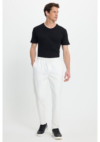 Tudors Erkek Regular Fit Klasik Kesim Beli Lastikli Bağcıklı Koyu Beyaz Jogger Pantolon-41787 Beyaz