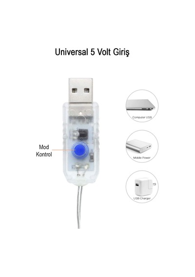 Perde Led 3mx3m Günışığı 300 Adet Led 8 Fonksiyonlu Usb 10 Sarkıt Standart