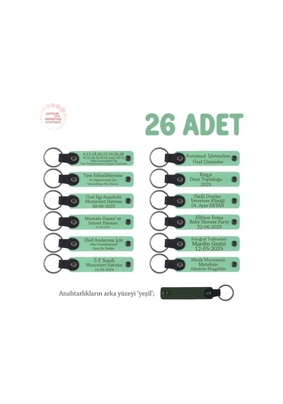 Açık Yeşil & Yeşil, Öğretmeninden Mesajlı Karne Anı Anahtarlık 26 Lı Set, Tüm Sınıfa Özel Çok Renkli