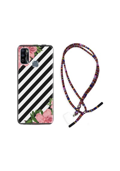 Infinix Hot 9 Play Kılıf Rasta Boyun Askılı Strip Flowers 2 1409