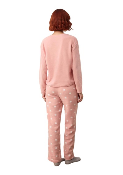 Ersefa Kız Çocuk Puantiyeli Polar Pijama Sevimli Koala Baskılı Fonksiyon Gül kurusu