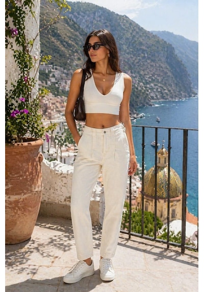 Alexander Gardi Özel Koleksiyon Beli Ayarlanabilir Denim Pantolon Ag-1046-2 Ekru