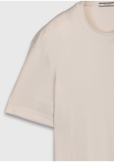 Ramsey Ekru Düz %100 Pamuk T-shirt ekru ecru
