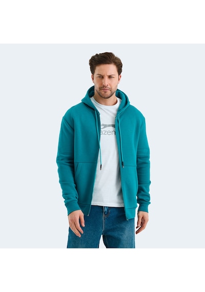 Slazenger VONDA Erkek Fermuarlı Kapüşonlu Cepli Petrol Sweatshirt