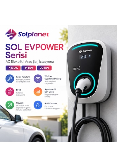 Solplanet Sol Evpower Ac 2kw Elektrikli Araç Şarj İstasyonu