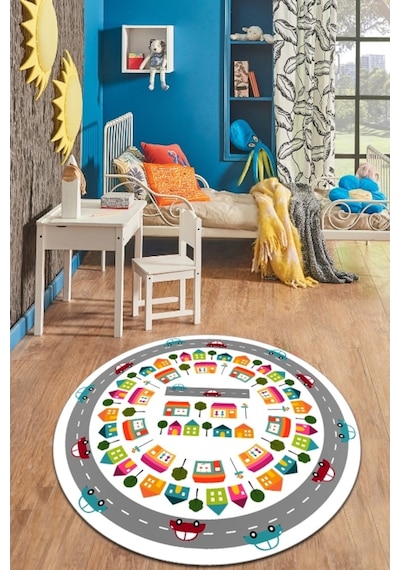Colorful Cıty 100X100 Cm Çocuk Ve Bebek Halısı Çok Renkli