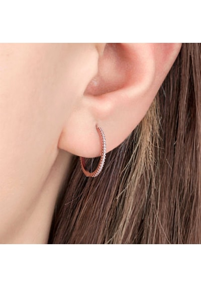 Taşlı Rose Gold Halka Gümüş Kadın Küpe N11.91212