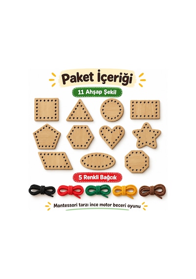 Eğitici Ahşap Şekiller Ip Geçirme Montessori El Kası Geliştirme