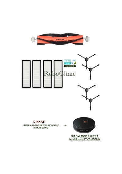 Xiaomi Mi Robot Vacuum Mop 2 Ultra Model Kod:stytj05zhm Uyumlu Yedek Fırça, Filtre Seti-9 Parça