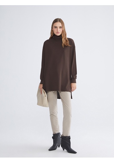 Lcw Everyday Kahverengi Balıkçı Yaka Oversize Kadın Tunik
