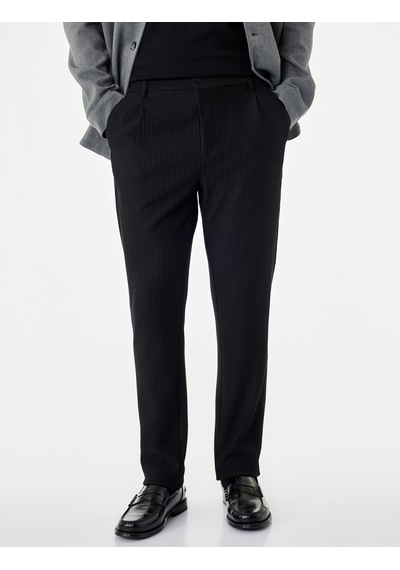 Koton Pileli Dokulu Cepli Slim Fit Pantolon Siyah 7wam40004hk
