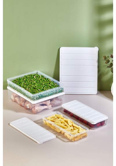 Selka Home 4'lü Set Nora Organizer Buzdolabı  Buzluk Düzenleyici Saklama  Kabı( 1 Ad. 4 Lt. 1 Ad. 2,25 Lt. 2 Ad. 1 Lt. )