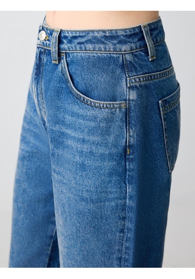 Jimmy Key Mid Rodeo %100 Pamuk Rahat Kesim Yüksek Bel Bol Paça Denim Pantolon 5sw183560986 Çok Renkli