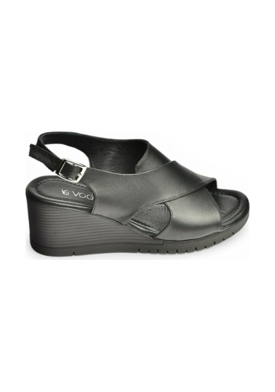 Fox Shoes Y555340503 Siyah Hakiki Deri Dolgu Tabanlı Kadın Sandalet