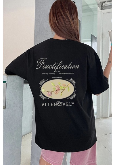 Flood Of Style Unisex Fructification Baskılı T-shirt Siyah
