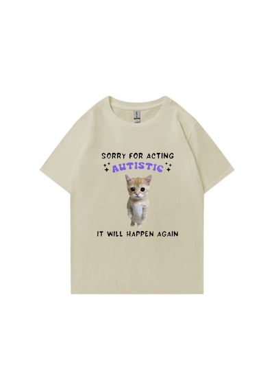 Flood Of Style Sıcak Satış Otizm Kedi Komik Grafik Baskı T-shirt Erkek Kadın Casual Tops Kısa Kollu Giysiler Bej