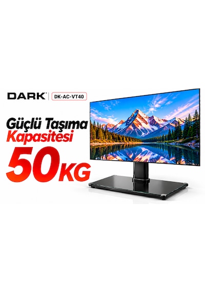 Dark Dk-ac-vt40 32"-65"50kg Ayarlanabilir Masaüstü Tvstandı 3 Kademeli Yükseklik Siyah Temperli Cam