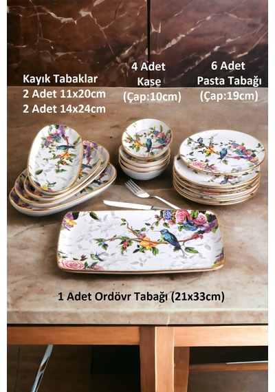 Flora 16 Parça Seramik Pasta Ve Kahvaltı Sunum Tabağı Seti Beyaz