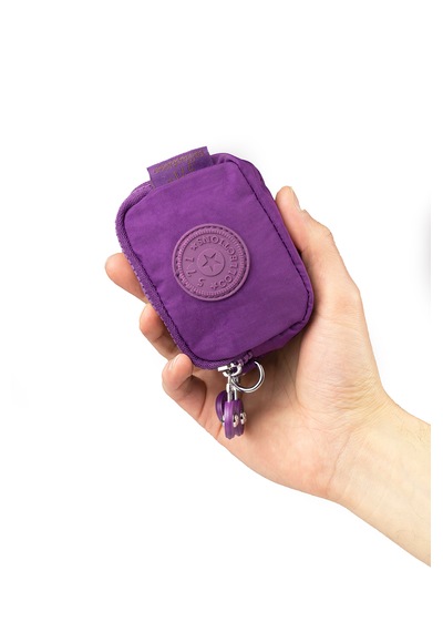 İmaks Mini Boy Krinkıl / Klinkır Kumaş 3 Fermuar Bileklik Askı Bozuk Para Cüzdan Makyaj Çanta 1415a Mor
