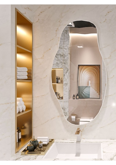 Asimetrik 50x30 Konsol, Dresuar, Tuvalet Aynası ''siyah''. 1.kalite Şişecam Ayna 50 X 30 Beyaz