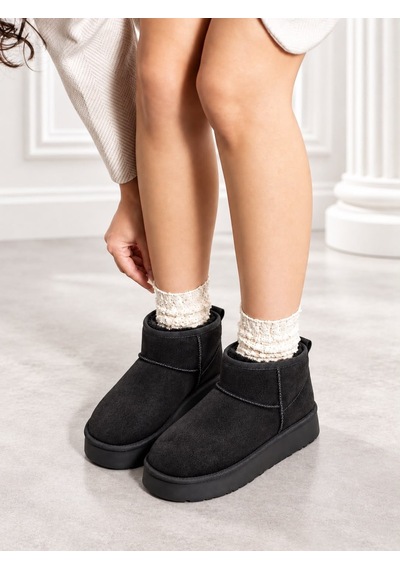 Dabab Shoes Kardelen Kadın Siyah Lüks Süet İçi Kürklü Sıcak Astarlı 5 Cm Kalın Tabanlı Kısa Bot Kar Botu