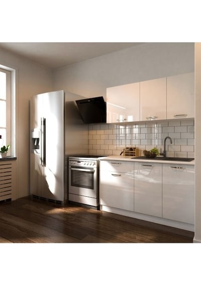 Tdesigno Esin Hazır Mutfak Dolabı 140 Cm - Tezgah Dahil - Parlak Beyaz Beyaz