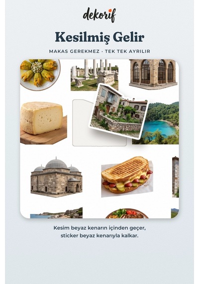 Balıkesir Sticker Seti 100 Adet - Cunda Ayvalık Tostu Saat Kulesi Gerçekçi Ajanda Journal Çıkartma Çok Renkli