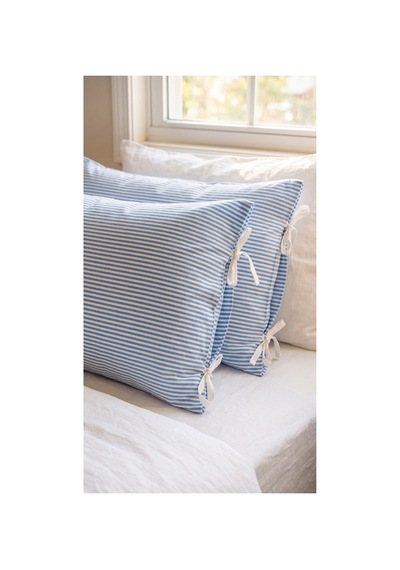 2'li Pamuklu Kumaş Çizgili Bağcıklıyastık Kılıfı 50x70 Cm Mavi - 905317691 Mavi