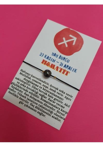 Gümüştel El Sanatları Sertifikalı Yay Burcu Hematit Doğal Taş Ip Burç Bilekliği Çok Renkli