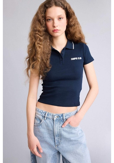 Defacto Fıtted Polo Yaka Ribana Tişört H1086ax26spnv146 Lacivert-nv146