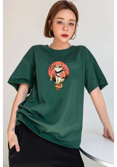 Unisex Shinobi Baskılı T-shirt Yeşil