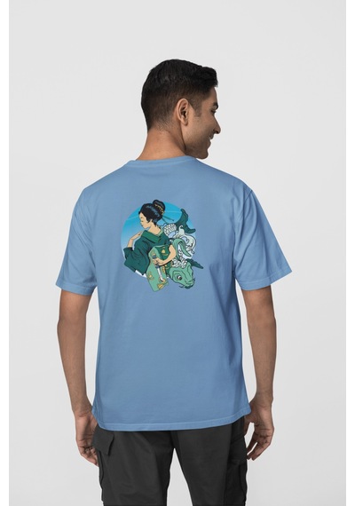 Geyşa Koi Ön-arka Baskılı %100 Pamuk Beyaz Kadın/erkek Unisex Rahat Kalıp Oversize T-shirt Mavi Geyşa Koi Ön-arka Baskılı %100 Pamuk Beyaz Kadın/erkek Unisex Rahat Kalıp Oversize T-shirt Mavi