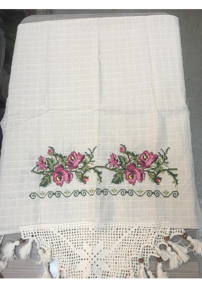Bodrum Buldan Keten Kumaş Kanaviçeli Runner (60X150)