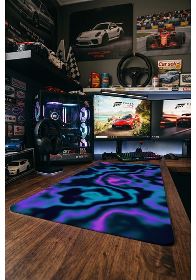 Aurora Gaming Mousepad Xxl 90x40 Cm Kaymaz Taban Dikişli Kenar Mor Yeşil Oyuncu Masa Pedi