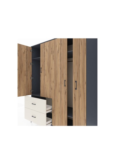 Kronos Gardrop 4 Raflı 2 Çekmeceli 2 Askılı 176x59x221 Antrasit-çam/aytaşı Beyaz Kronos Gardrop 4 Raflı 2 Çekmeceli 2 Askılı 176x59x221 Antrasit-çam/aytaşı Beyaz
