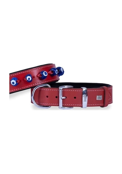 Doggie Comfort Deri Nazar Boncuklu Köpek Boyun Tasması Large Kırmızı 4x57-65 Cm Çok Renkli