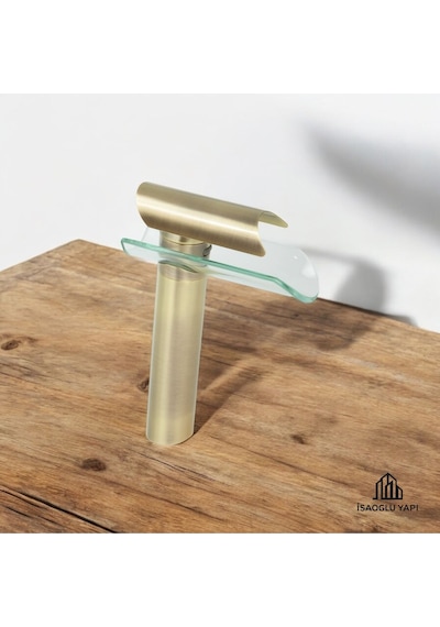İsaoğlu Yapı Antik Gold Lavabo Bataryası Çanak Lavabo Armatür Glass Design Mat Gold Batarya Gold