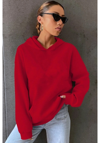 Uyguntarz Unisex Oversize Sırt Kral Kelebek Baskılı Sweatshirt Kırmızı