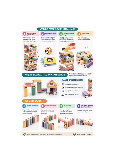 Topbright Wobble Tower Ahşap Denge Kulesi Hayvan Figürlü Eğitici Çocuk Oyunu Kartlı Ve Zarlı